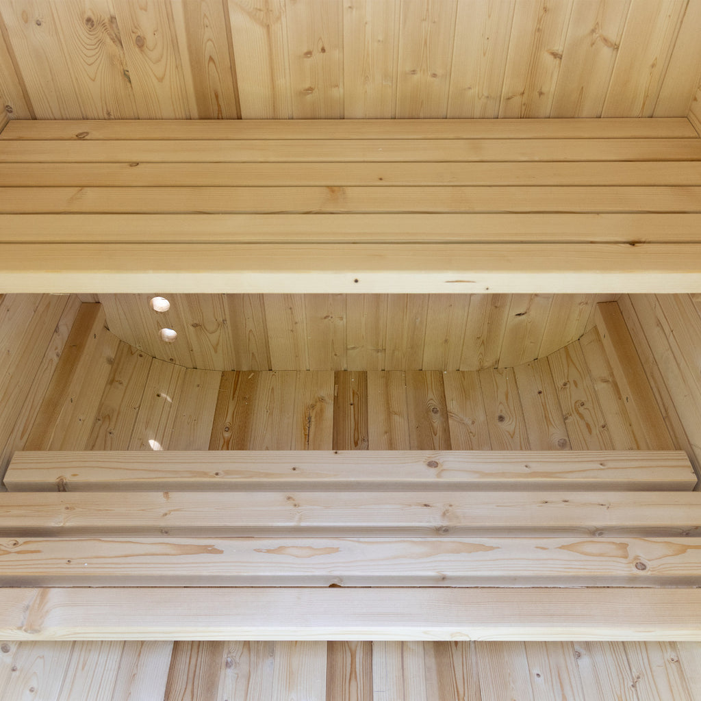Auris One outdoor sauna in residential backyard setting
